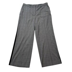 Boden Wide Leg Trousers Pants Women's 14 Gray Plaid Side Stripe Work Career Prep